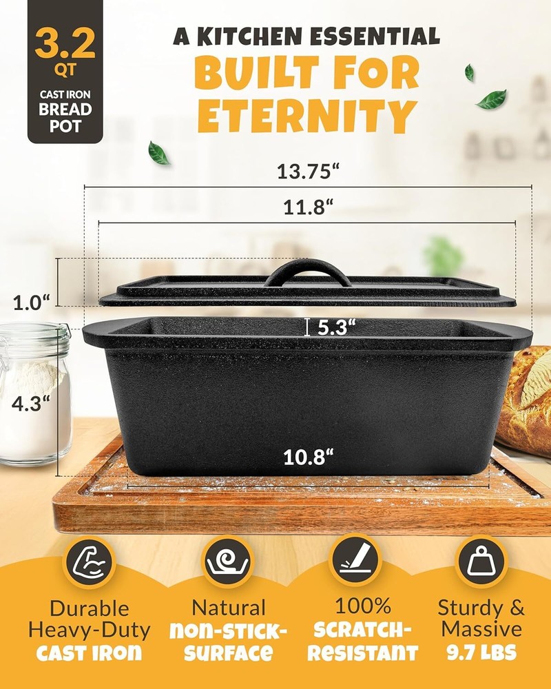 Rectangular cast iron Dutch oven for baking bread-Cast iron bread oven with lid