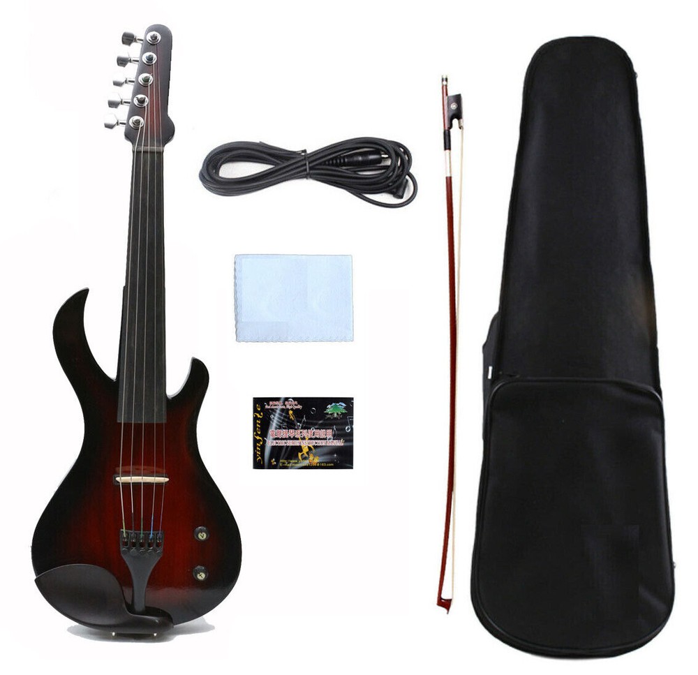 5 String Guitar Style Electric Violin 4/4 Full Size Solid Wood Violin with Case