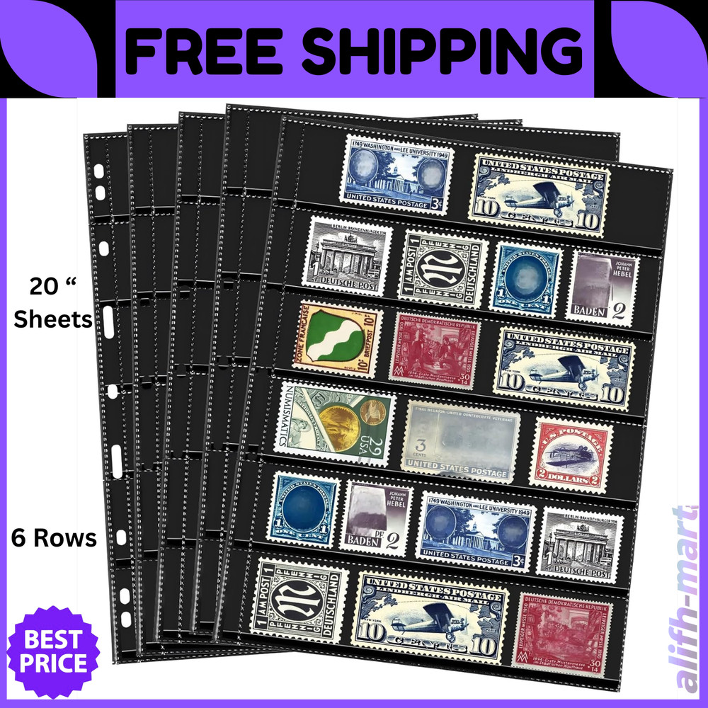 20 Sheets Stamp Pages Collector Album Binder Standard 9 Hole Binder Sleeves f