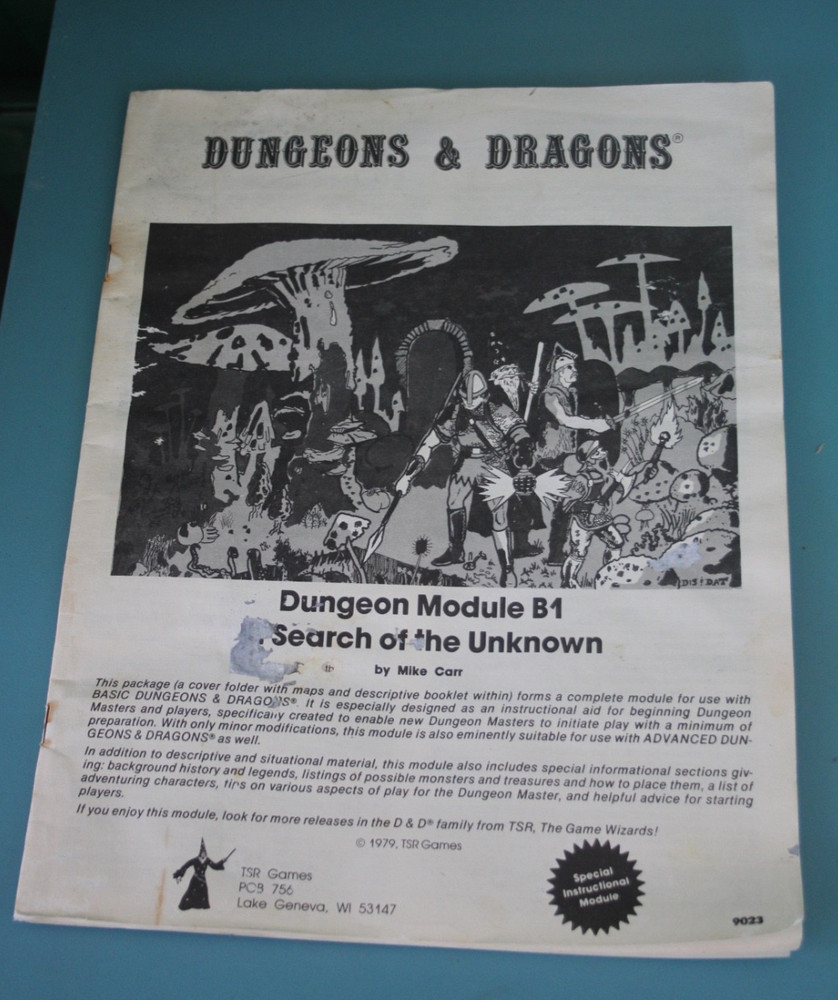 DUNGEONS & DRAGONS MODULE B1 SEARCH FOR THE UNKNOWN TSR 9023 NO MAP