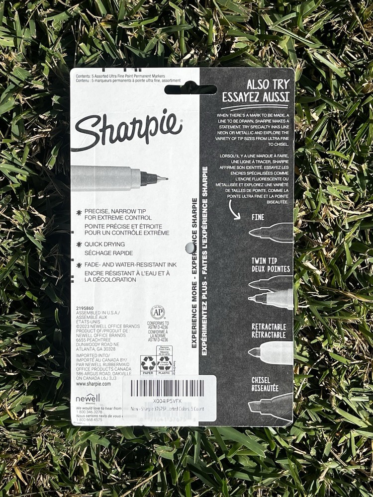 🌟Sharpie 37675PP Permanent Markers, Ultra Fine Point, Assorted Colors 5 Count🌟