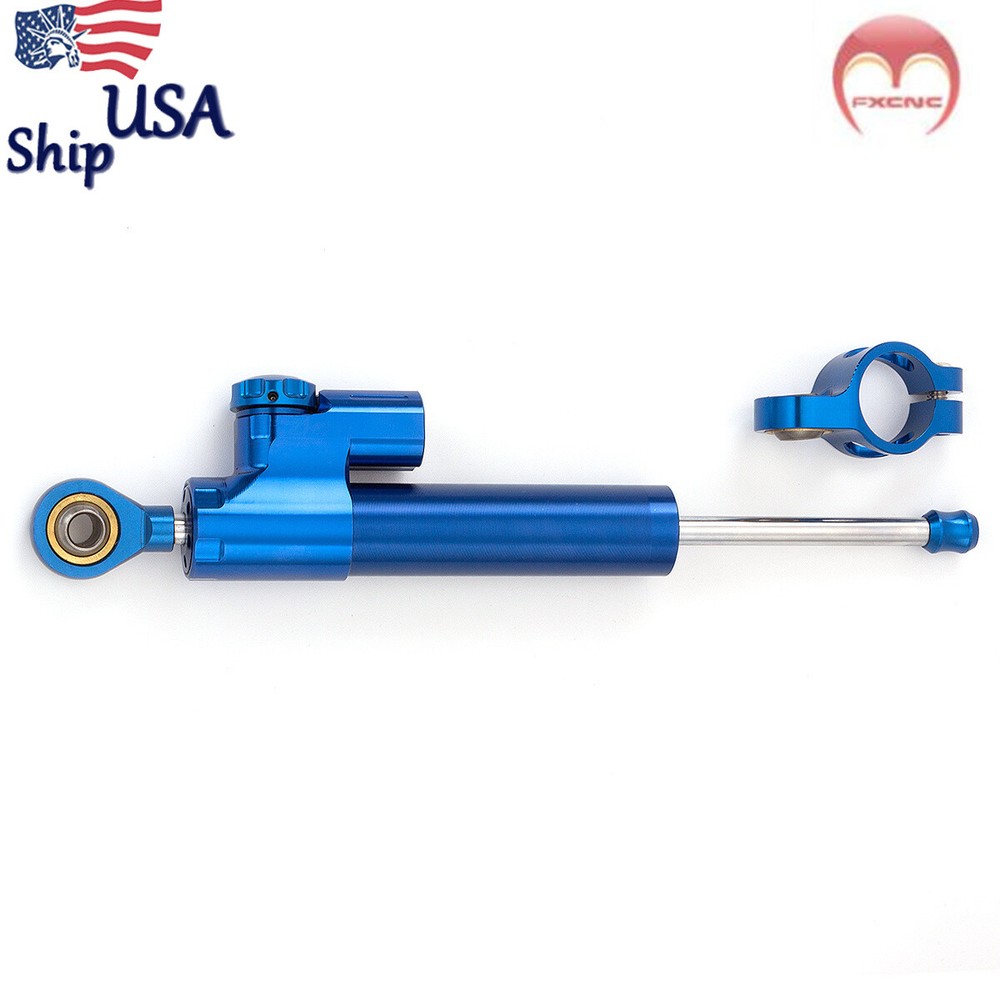 Motorcycle Steering Damper Stabilizer Adjustable Blue Bar Universal