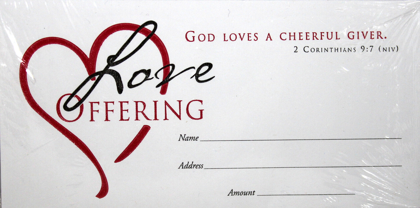 Church Offering Envelopes Love Heart Offering NEW100 Bill Size 2 Corinthians 9:7