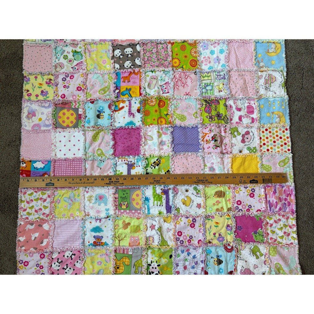 Handmade Multicolored Baby Double Sided Patchwork Quilt Blanket 37x38