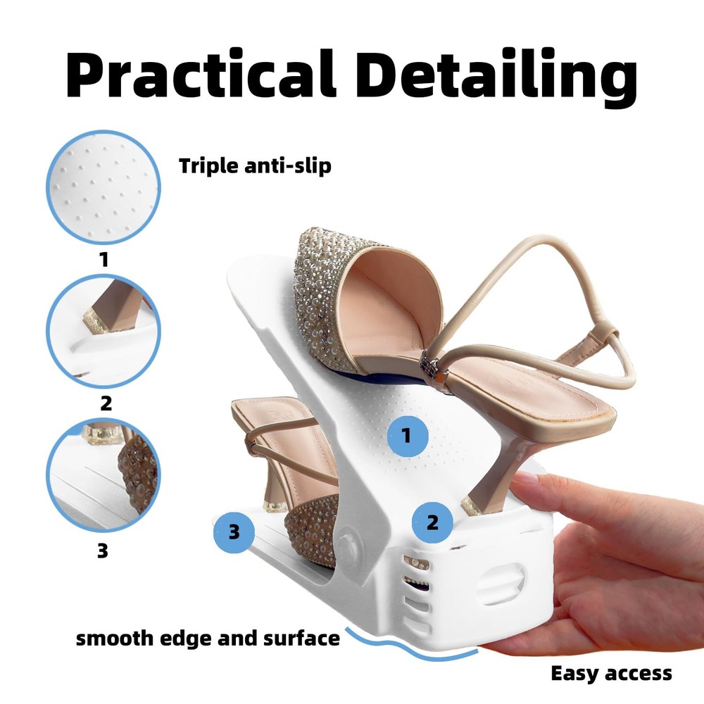 Shoe Slots Organizer, 20PCS Adjustable Double Layer Stack Shoe Rack, 50% Spac...