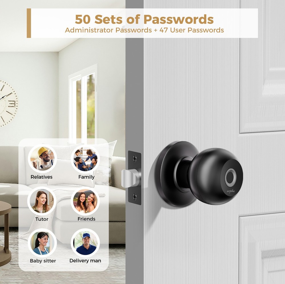 ARPHA Keyless Entry Smart Door Lock Fingerprint App Control Silent Mode Handle