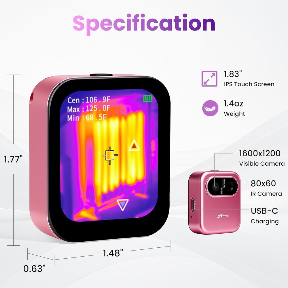 ANXTECH 80*60 Resolution Small Pink Infrared Thermal Imaging Camera Mini Camera