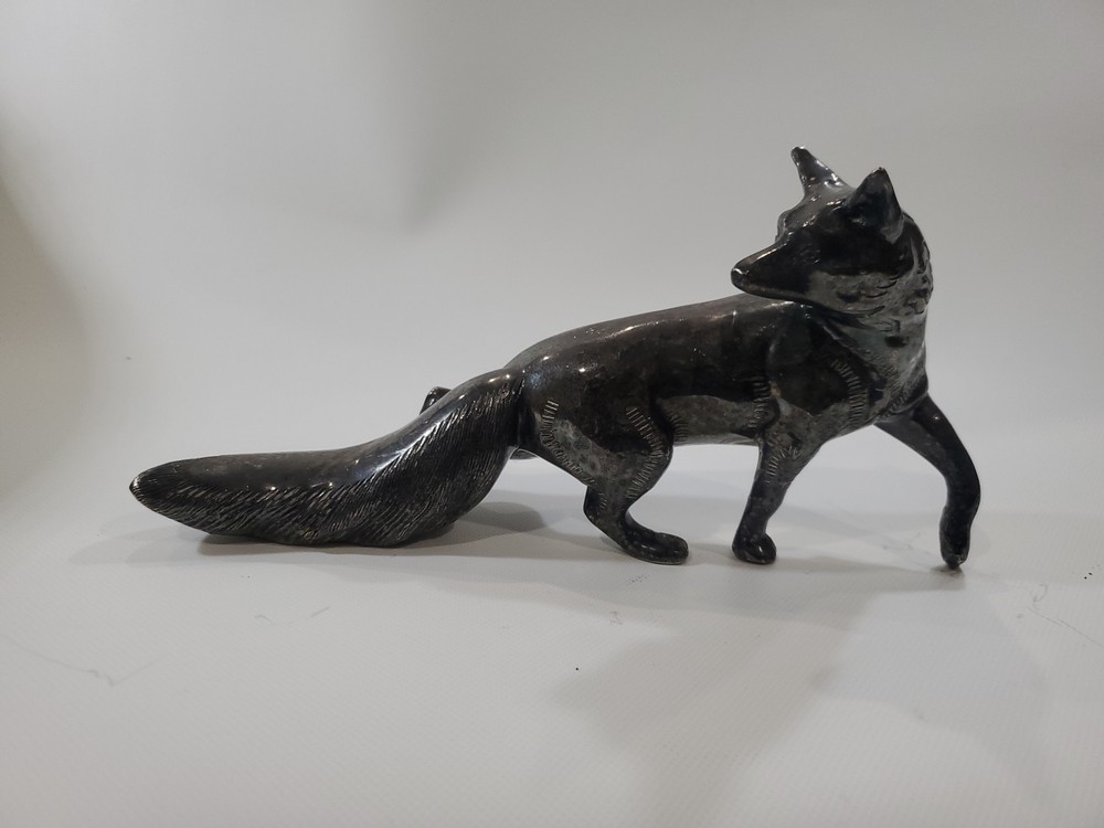 Vintage ALMAZAN Silver Plate Brass Fox Shaped Figurine 8" HEAVY Made In Spain