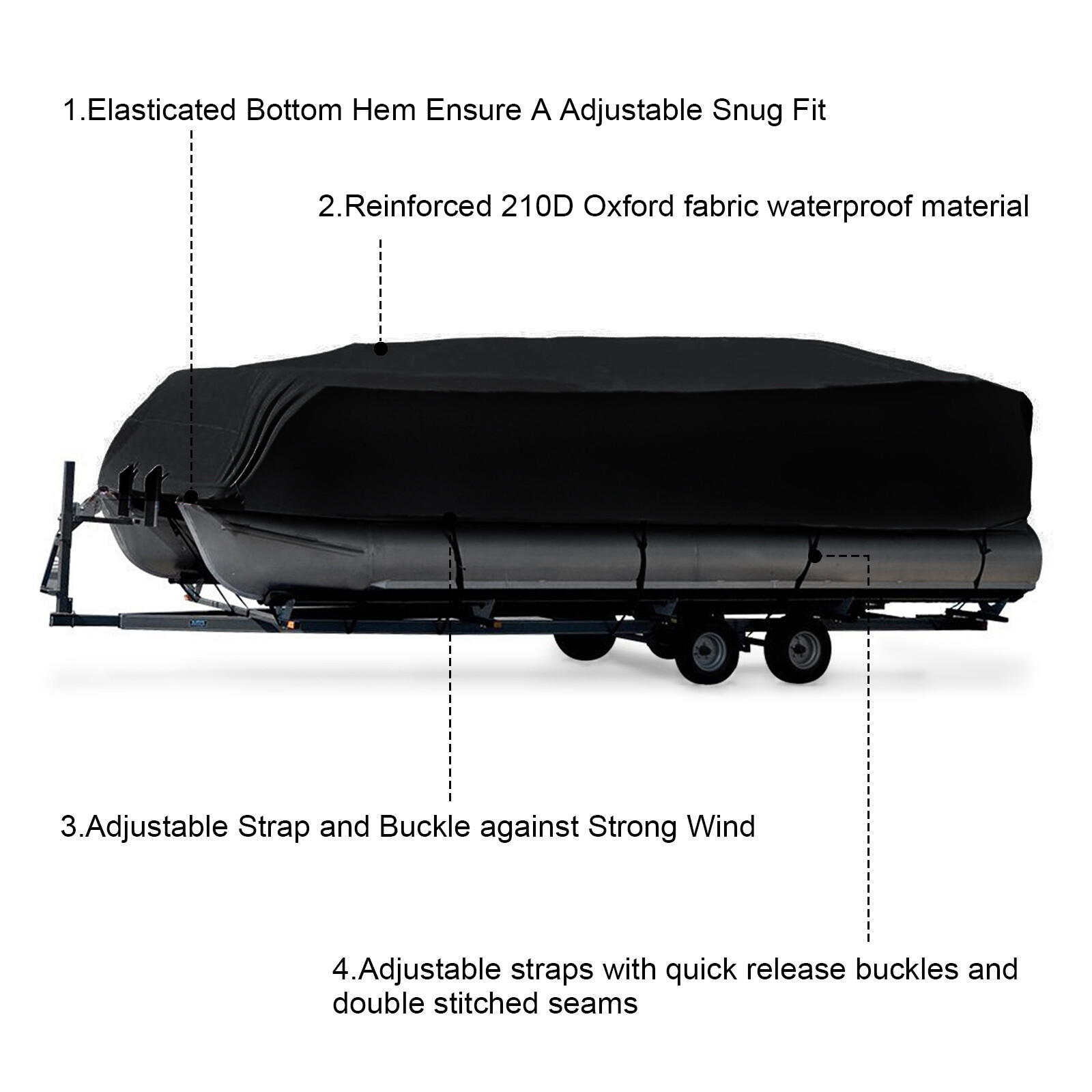 21-24Ft Waterproof Heavy Duty Pontoon Boat Cover Outdoor UV Rain Dust Protection