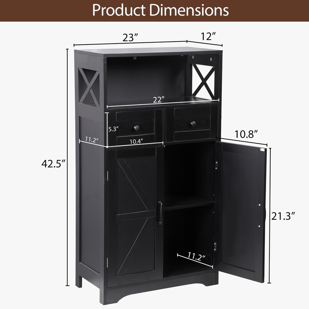 Bathroom Storage Cabinet Black Cabinet with Adjustable Shelves For Kitchen