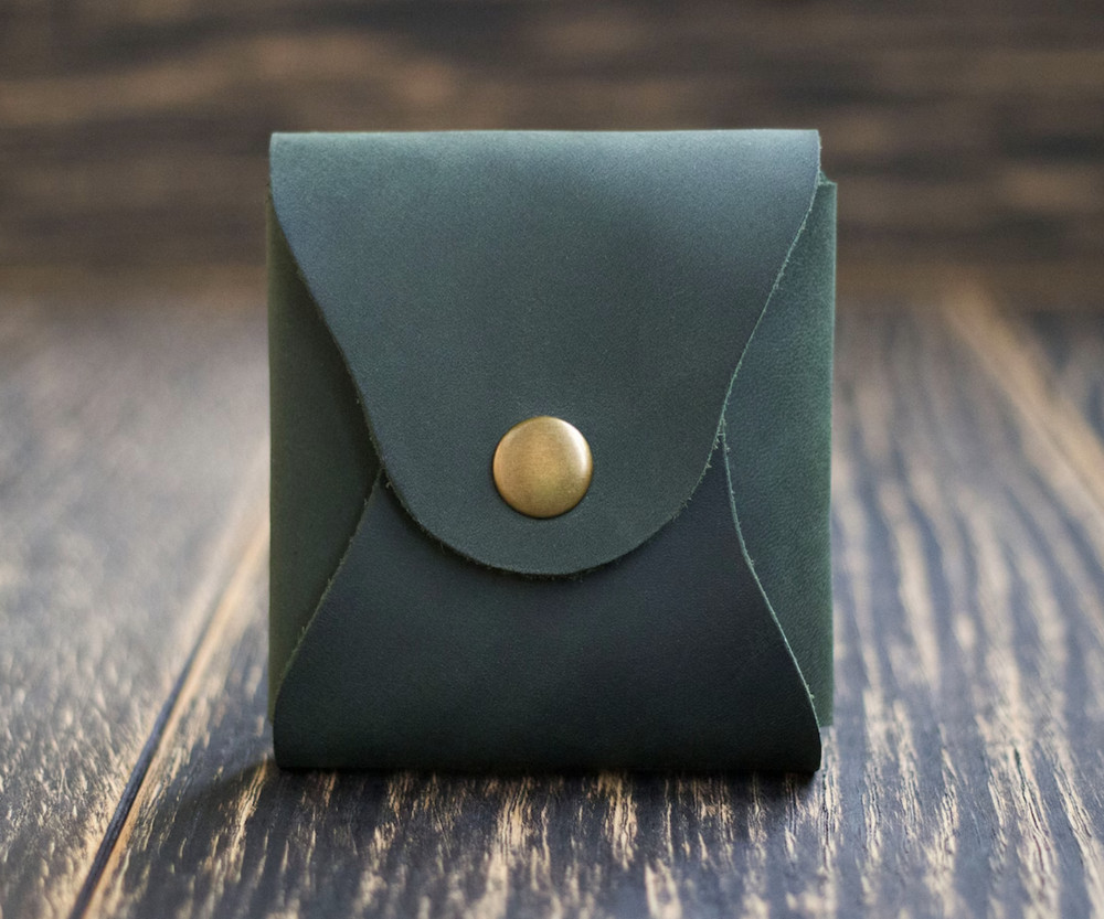 Handmade Leather Earphone Case - Dark Green