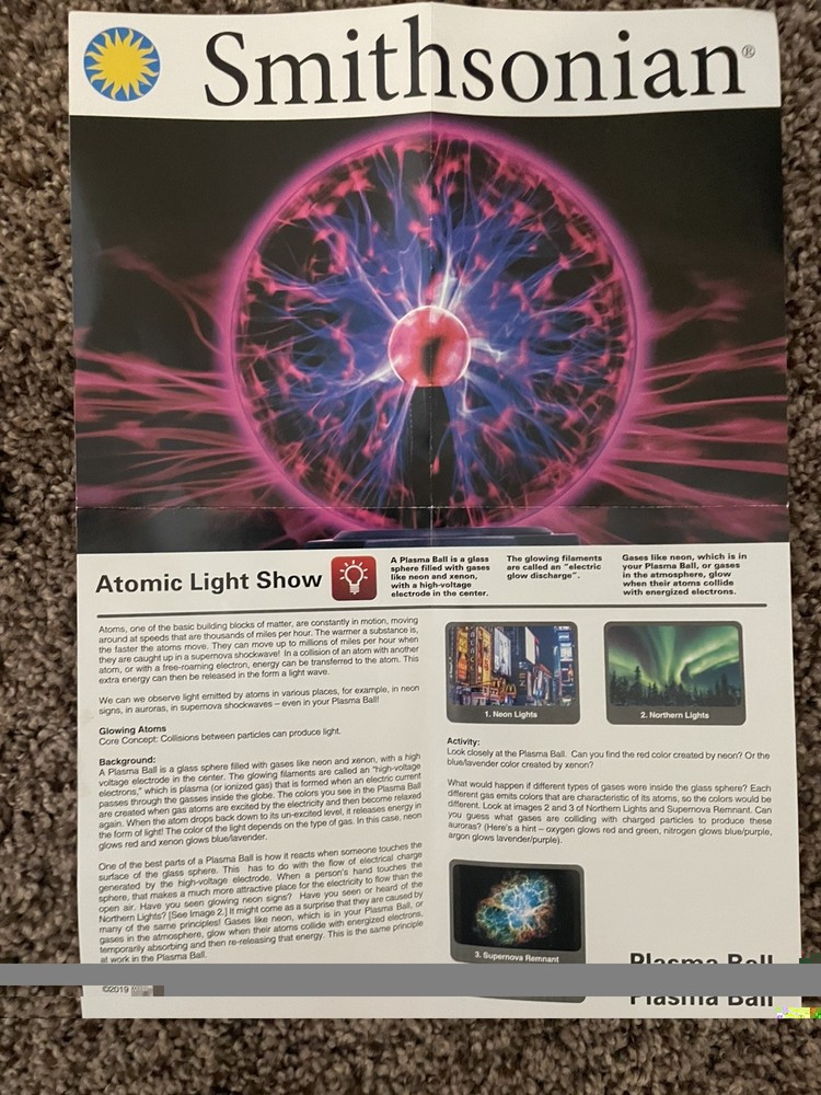 Smithsonian Plasma Ball Light Open Box - Minimally Used - 6AA Batteries req.