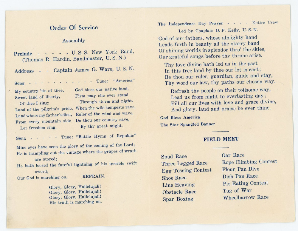1941 U.S.S. New York Program & Menu WWII Independence Day #7E