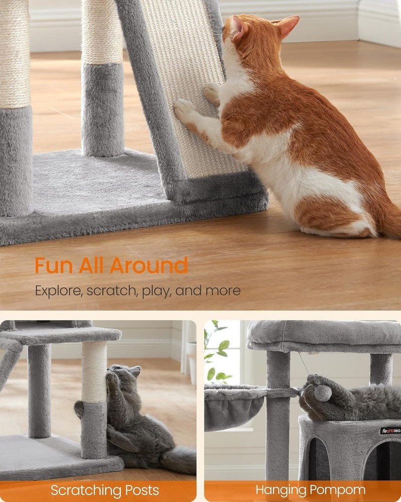 Cat Tree, 37.8-Inch Cat Tower, Multi-Level Condo with Widened Perch, Scratchi...