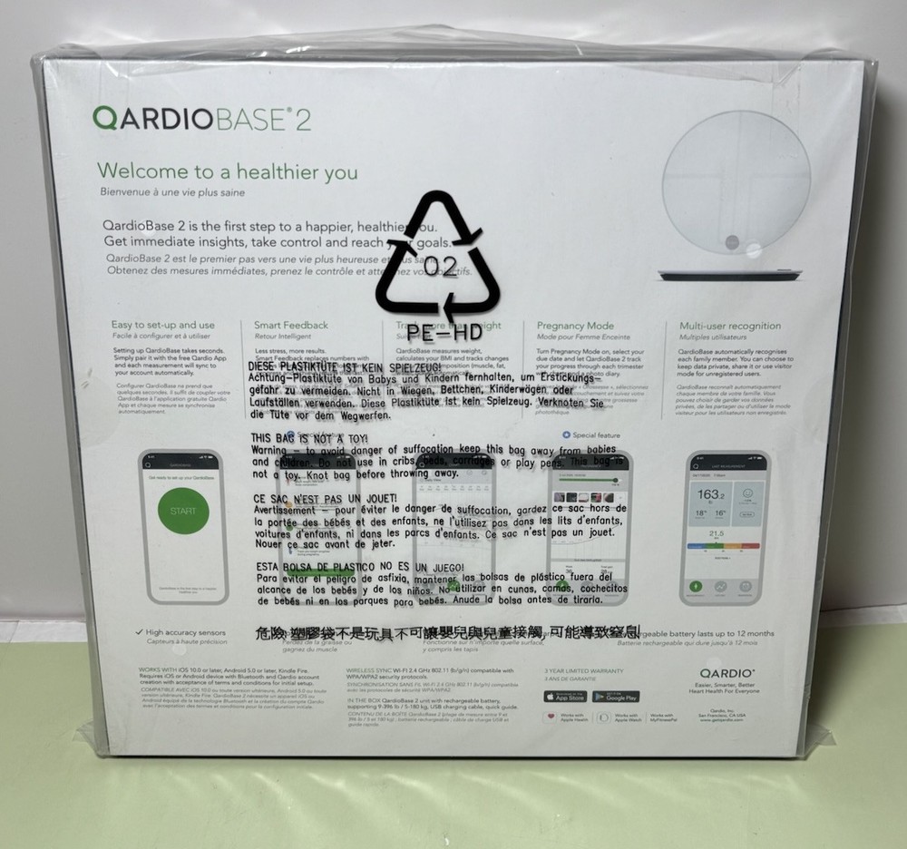 Qardio Base 2 Wireless Smart Scale &Body Analyzer, WiFi-Bluetooth - White
