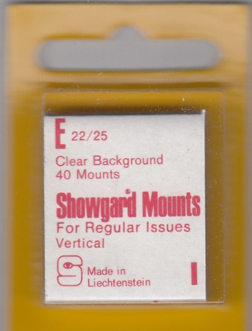 Showgard CLEAR Stamp Mounts E 22x25 mm For US Regular Issues Vertical Pack of 40