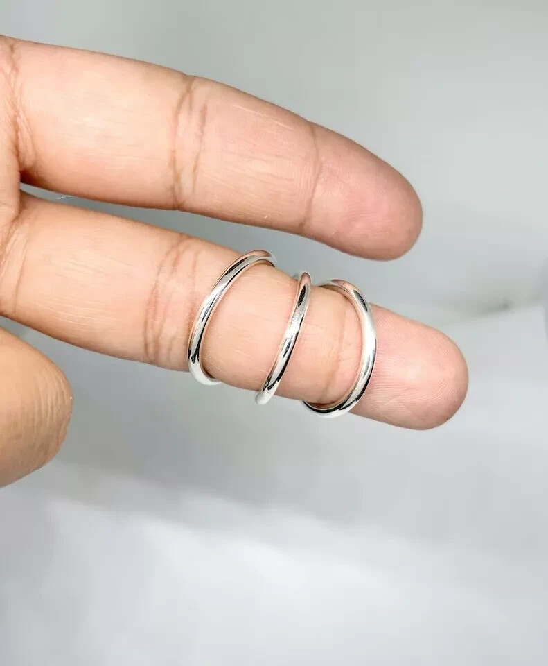 Solid 925 Sterling Silver Two Heart Mallet Finger Ring Splint Ring All Size DJ