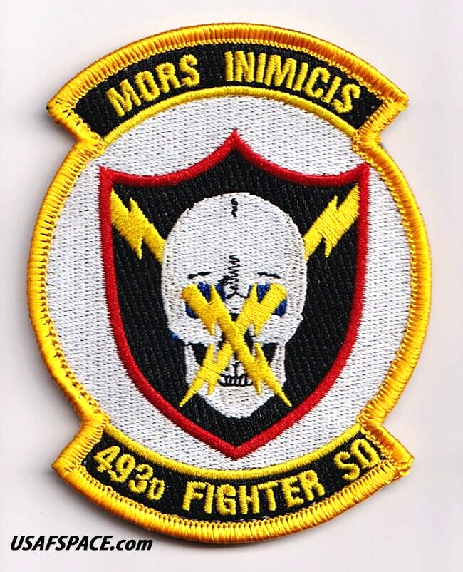 USAF 493RD FIGHTER SQ - MORS INIMICIS -RAF Lakenheath, UK- ORIGINAL PATCH on VEL