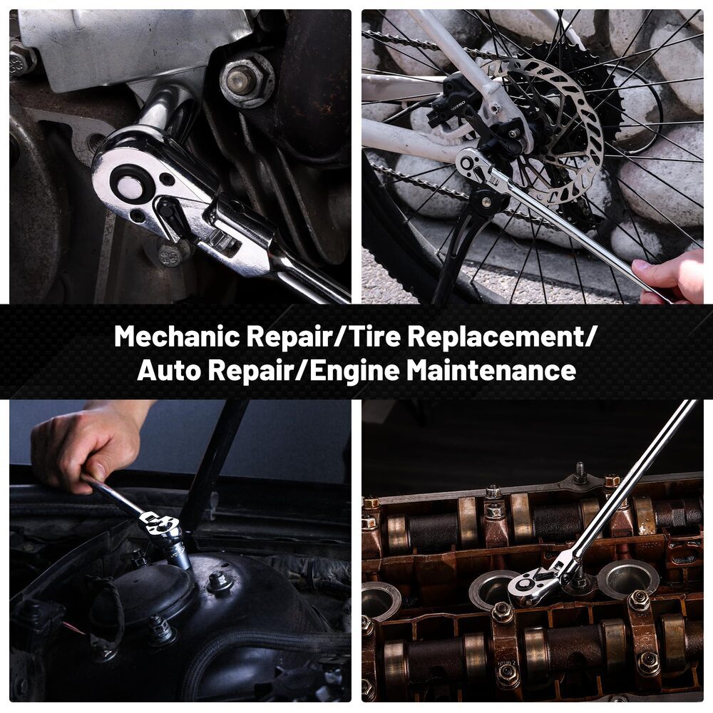 WORKPRO 12" Extra Long Flex Head Ratchet Handle 1/4" Dr Quick Release Reversible