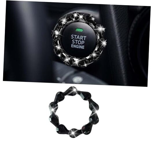 Bling Car Engine Start Stop Button Decoration Ring, Crystal Push to Start Black