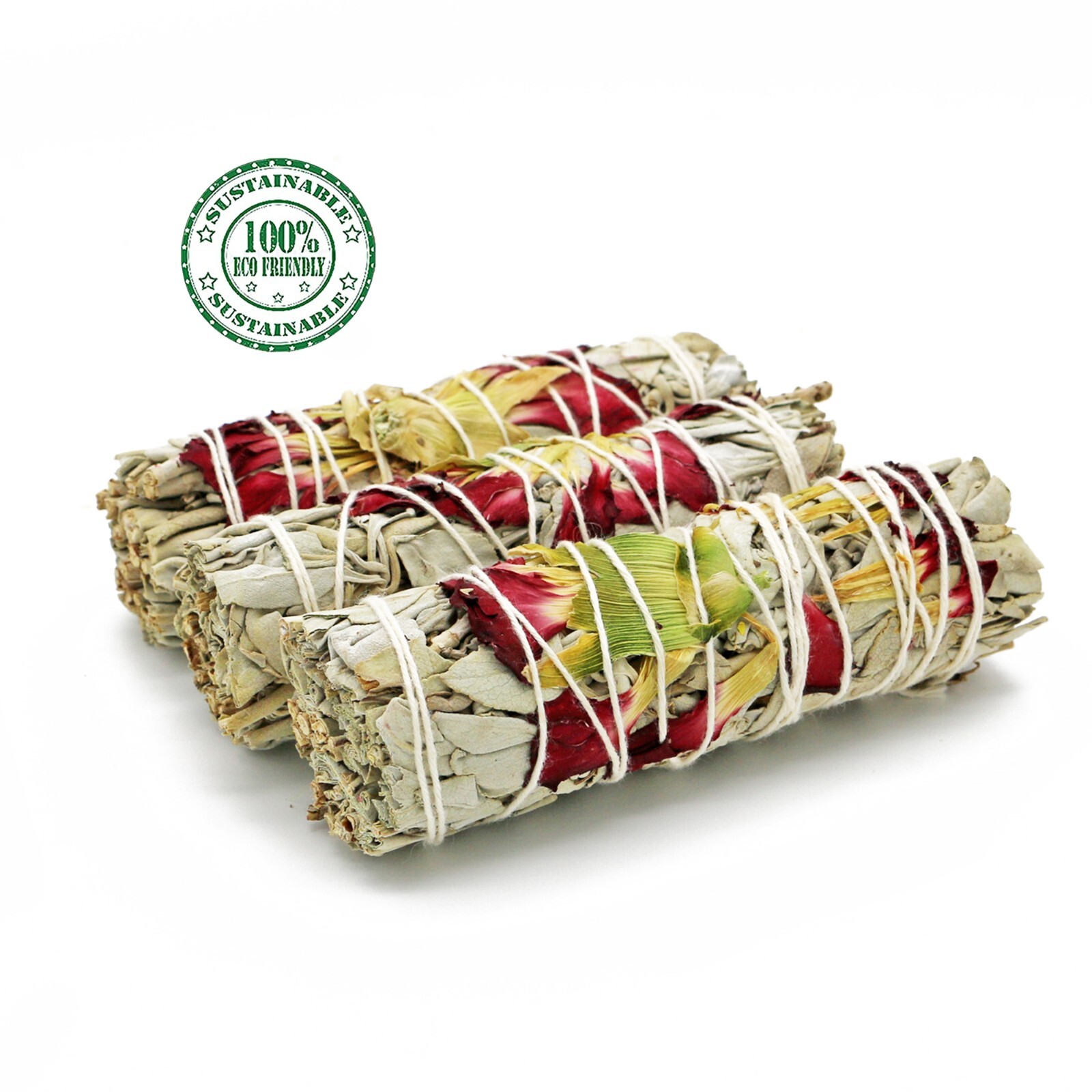 3 Pack Spring Morning Floral White Sage Smudge Sticks with Flowers and Guide