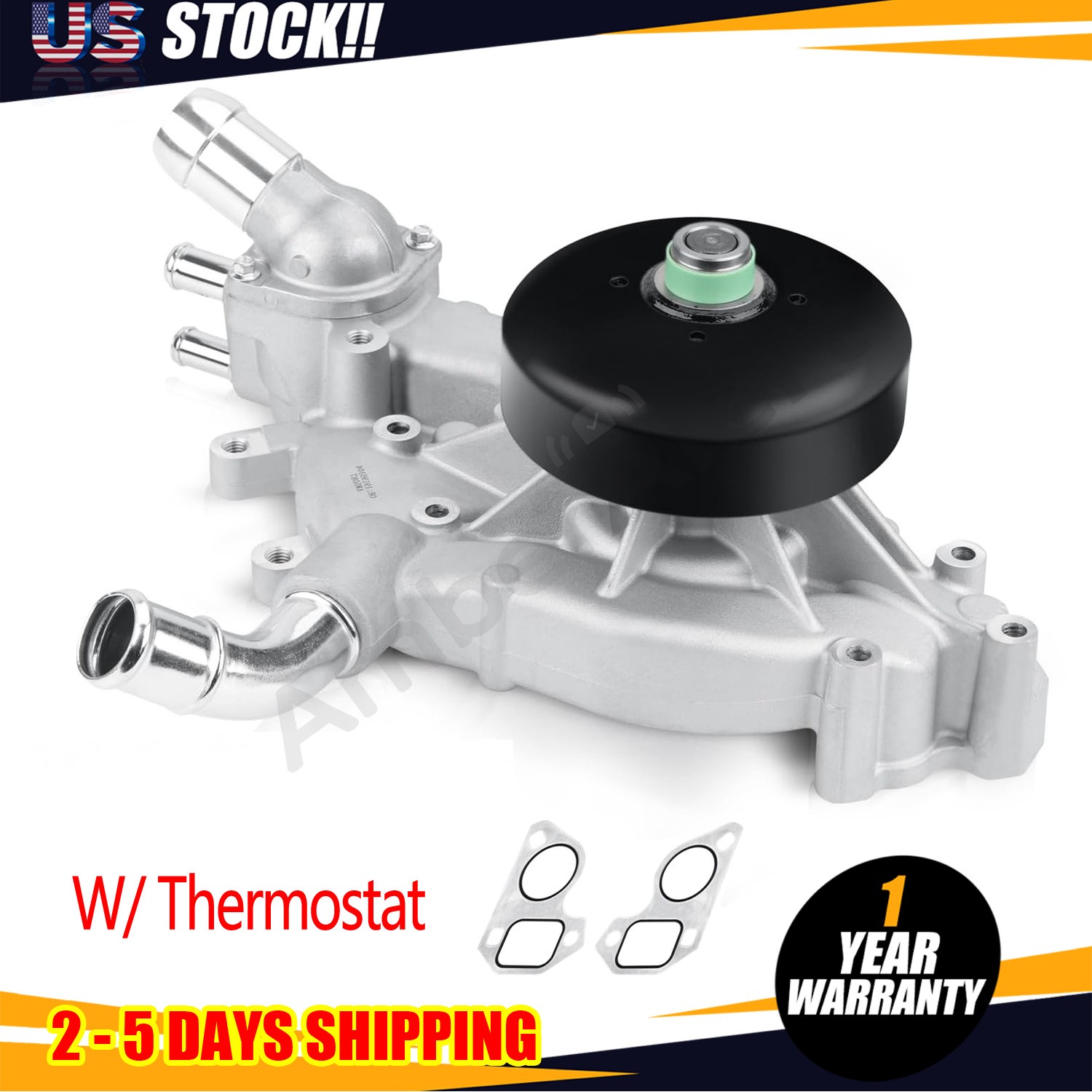 Water Pump w/Thermostat For Chevy Silverado Tahoe Sierra Cadillac 4.8/5.3/6.0L