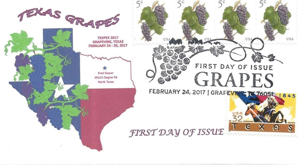 5¢ Grape coil- FDC (Texpex 2017)  -AFDCS Chapter 56 Cachet