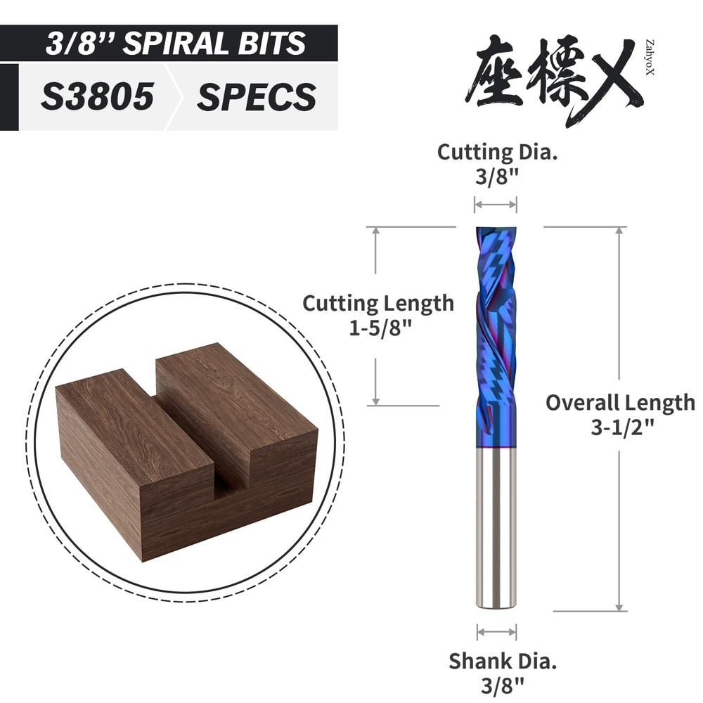 ZahyoX 3/8" Compression CNC Router Bit, NACO Coated Solid Carbide Spiral
