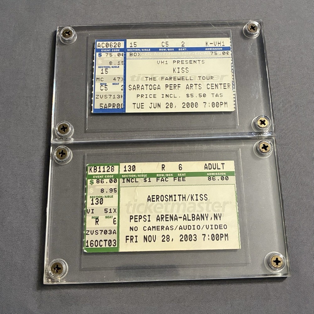 Set of 2 KISS Concert Ticket Stubs 2000 2003 in Plastic Slabs