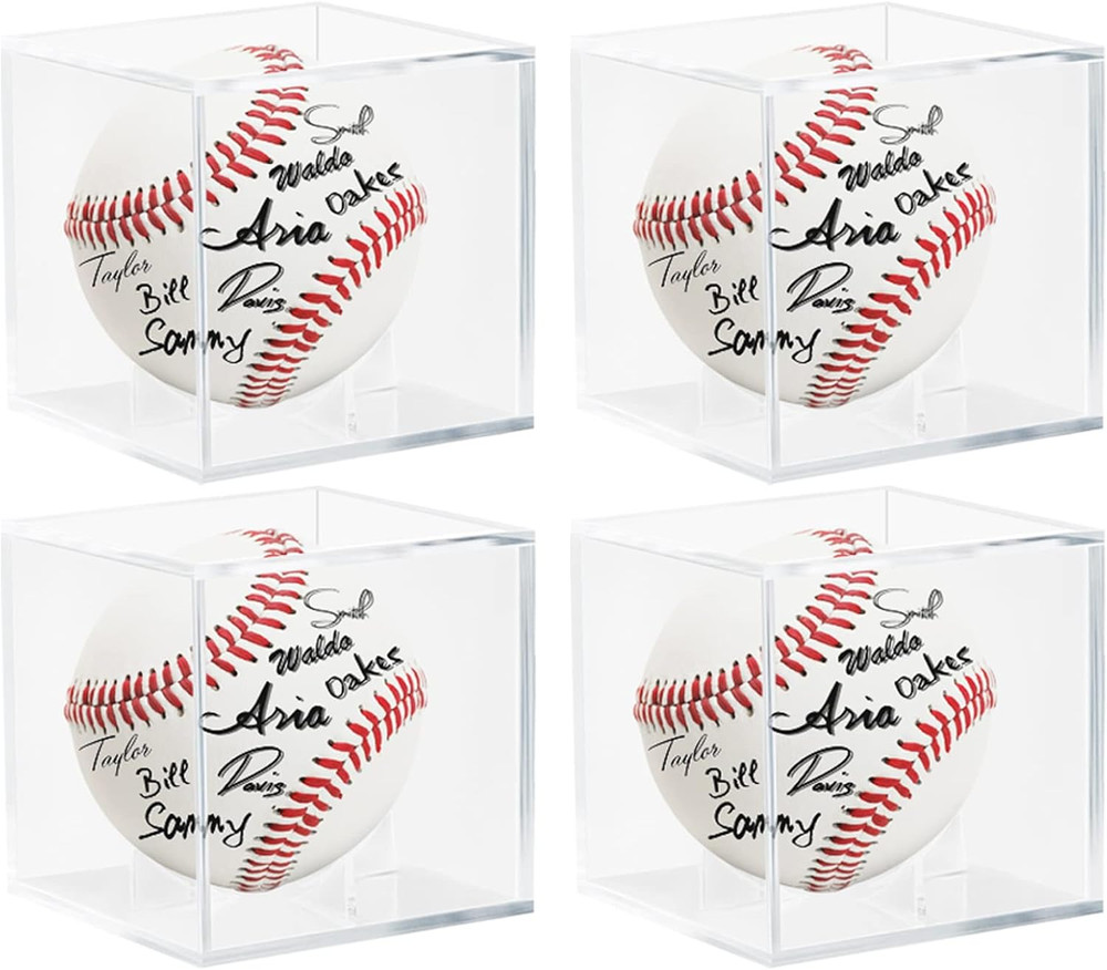 4 Pack Acrylic Baseball Display Case - UV Protected Baseball Holder for Display,