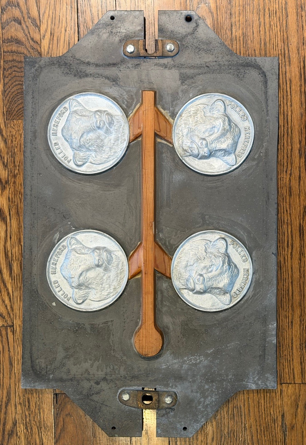 Vintage Industrial Aluminum Foundry Mold Pattern Polled Hereford Cows Sculpture