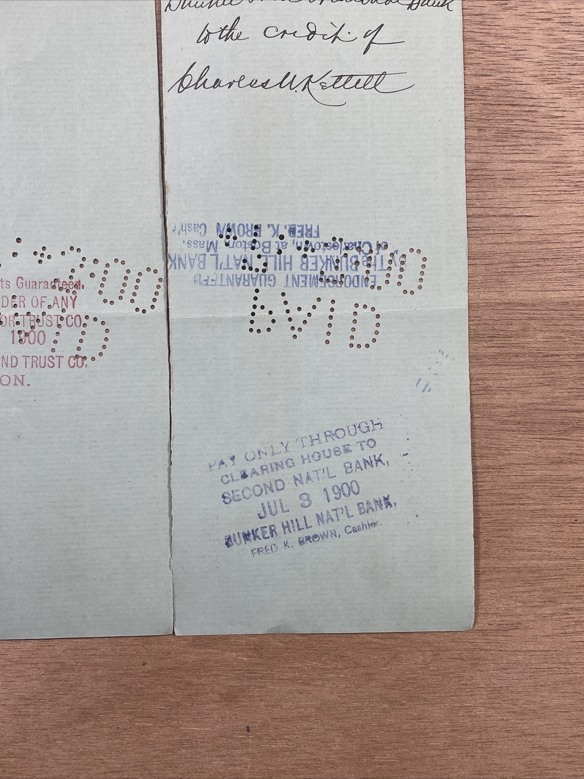 4 Vintage 1900 Merchants National Bank Boston Canceled Checks 2 Cent Stamps