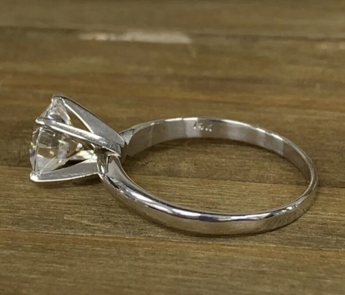 1.00Ct Round Cut GRA Moissanite Solitaire Engagement Ring 14K White Gold Size 7