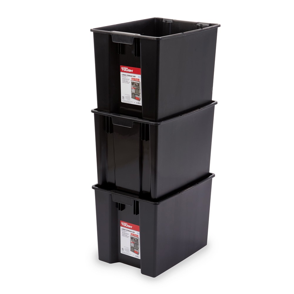 Garage Plastic Storage Bin Large Nesting Stacking, Black
