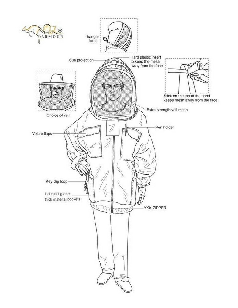 OZ ARMOUR BEEKEEPING JACKET VENTILATED THREE LAYER MESH ULTRA COOL BEE JACKET