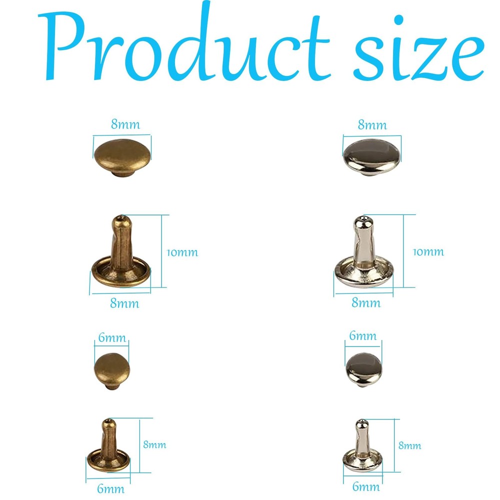 120 Sets 2 Sizes Leather Rivets Kit Double Cap Buttons, Press Studs Setting