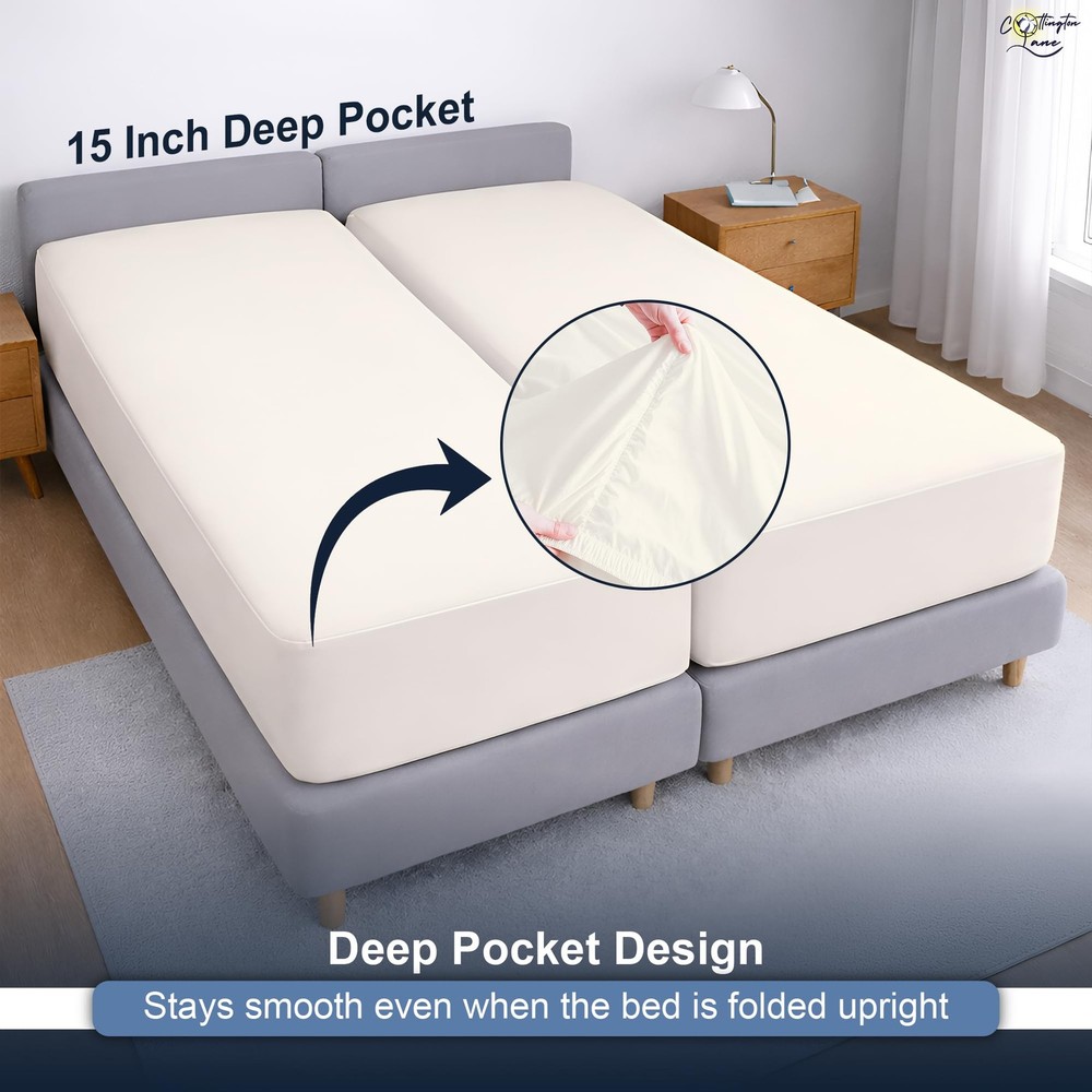 Split King Fitted Sheets for Adjustable Beds, Premium Hotel Quality Brushed M...