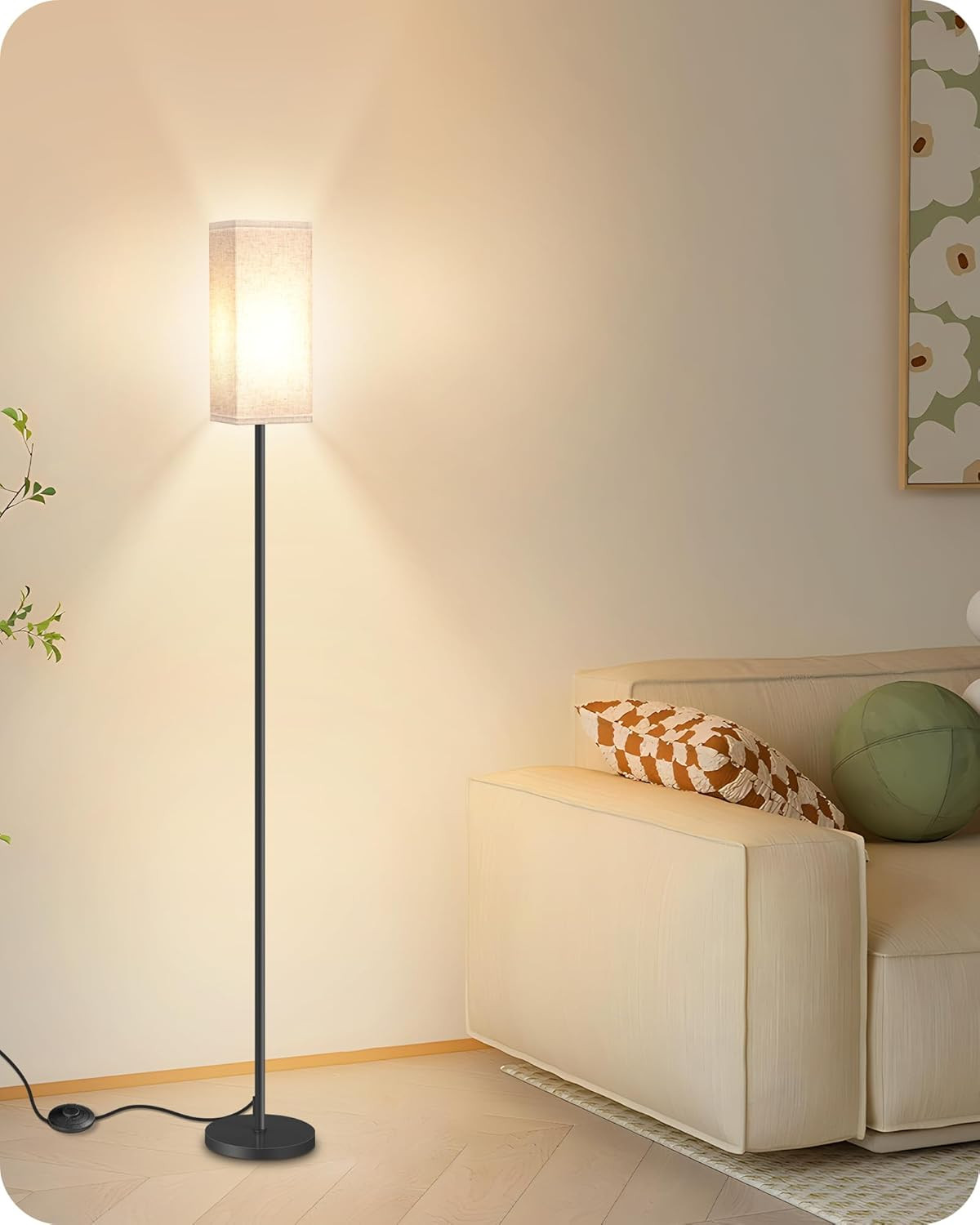 Modern Floor Lamp for Living Room Bedroom, Standing Tall Light with Foot Switch