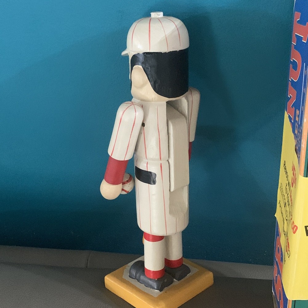 Wooden Baseball Player 10.5” Nutcracker White & Red Bat