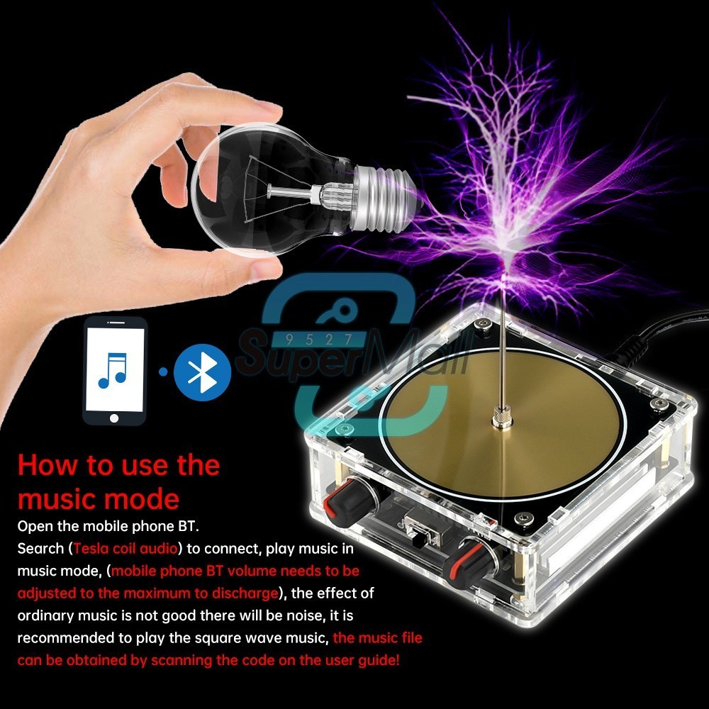 AC110-220V Dual Mode Bluetooth Music Tesla Coil Artificial Lightning Touchable