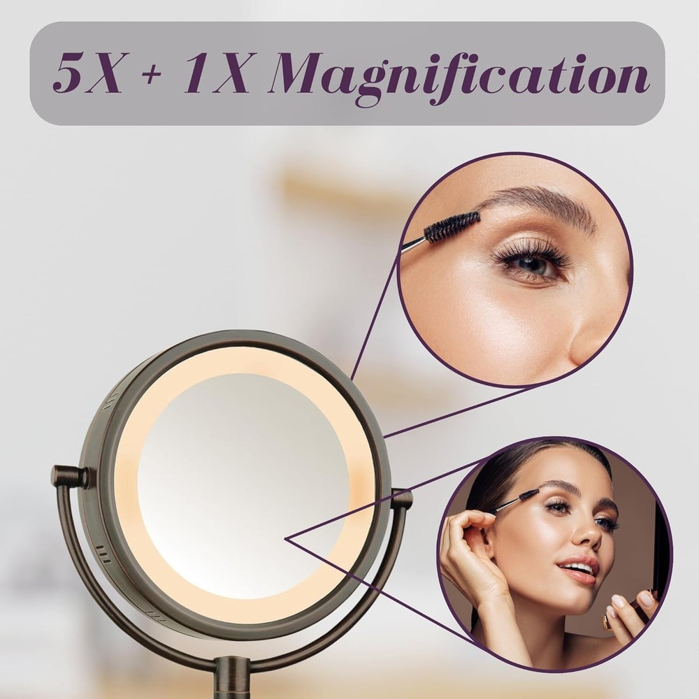 Wall-Mounted Magnifying Mirror with LED Lights - Lighted Makeup Mirror with ....