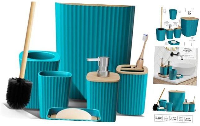 Bathroom Set - Bathroom Accessories Set, 6PC Bathroom Complete Set Teal