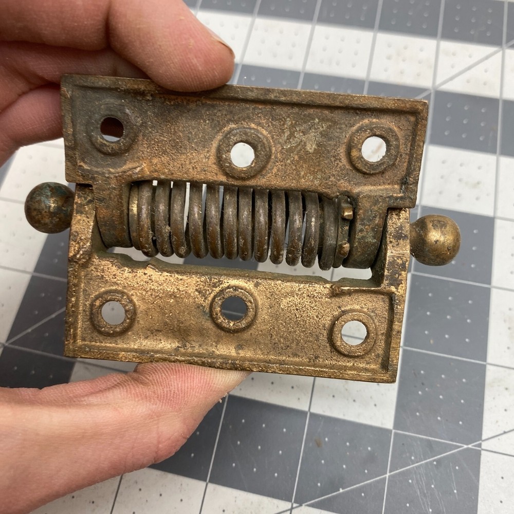Vintage Brass Spring Canon Ball Top Hinge - Broken