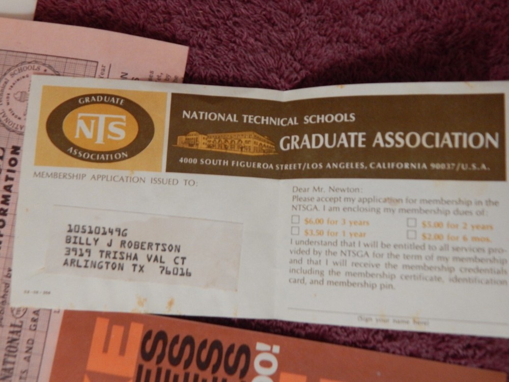 Vintage National Technical Schools Graduate Association Application Packet