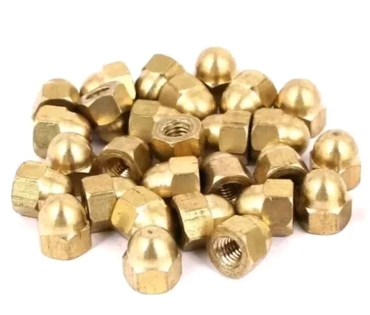 5/16-18 Brass Acorn Cap Nuts (10) (SOLID Brass).