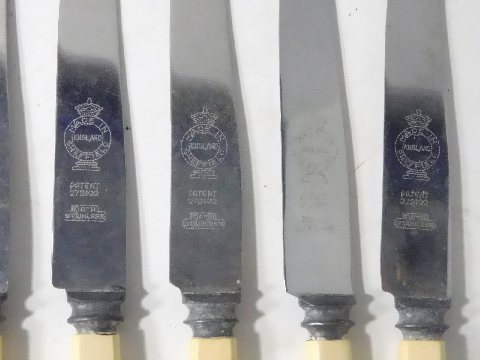 6 Knives Firth Stainless Blades Sheffield England Celluloid/Bakelite Handles