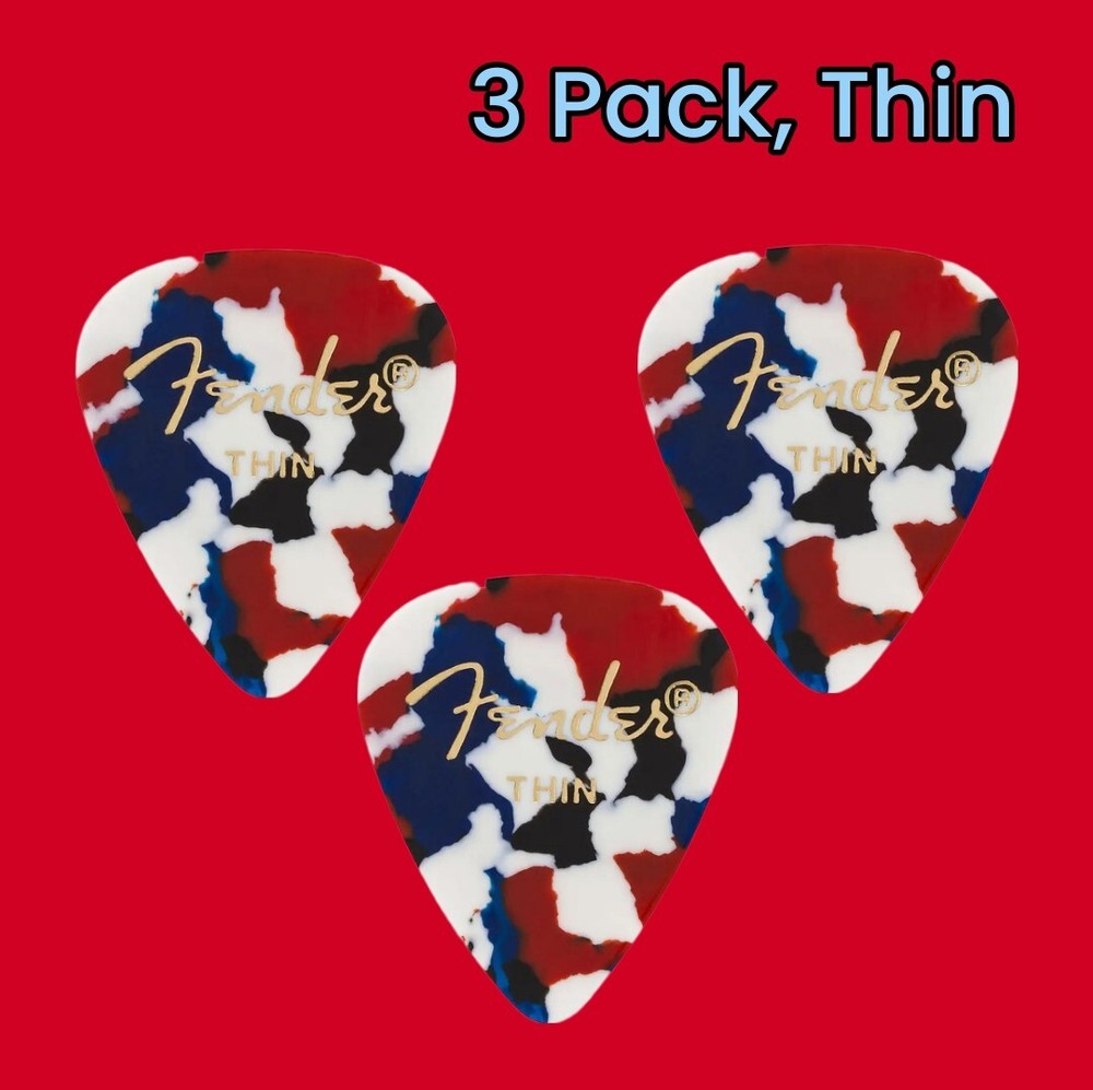 Fender 351 Classic Celluloid Guitar Picks, Confetti, Thin, 3 Pack
