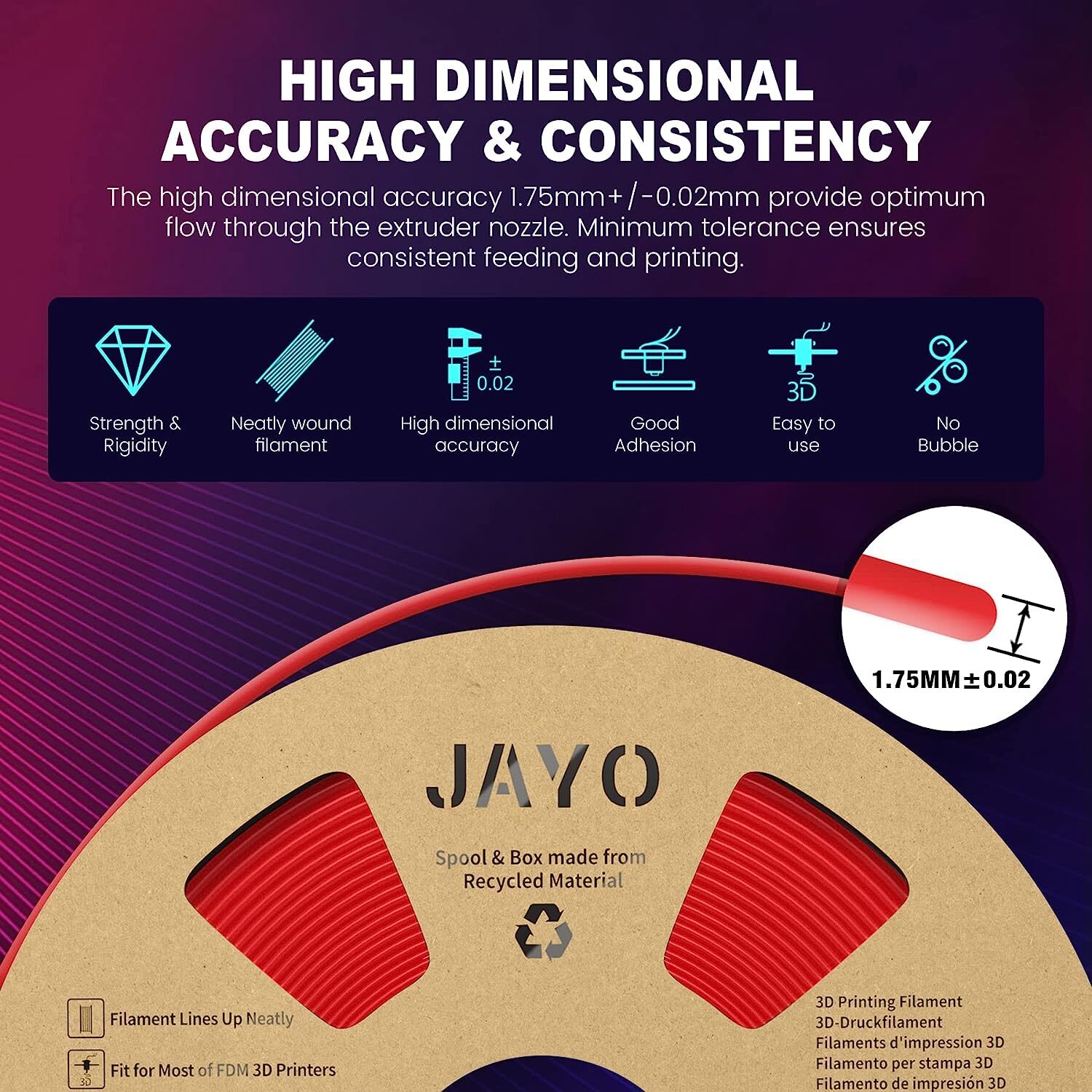 [BUY 6 PAY 4]JAYO 1.1KG PLA Meta PETG SILK PLA+ ABS 3D Printer Filament 1.75mm