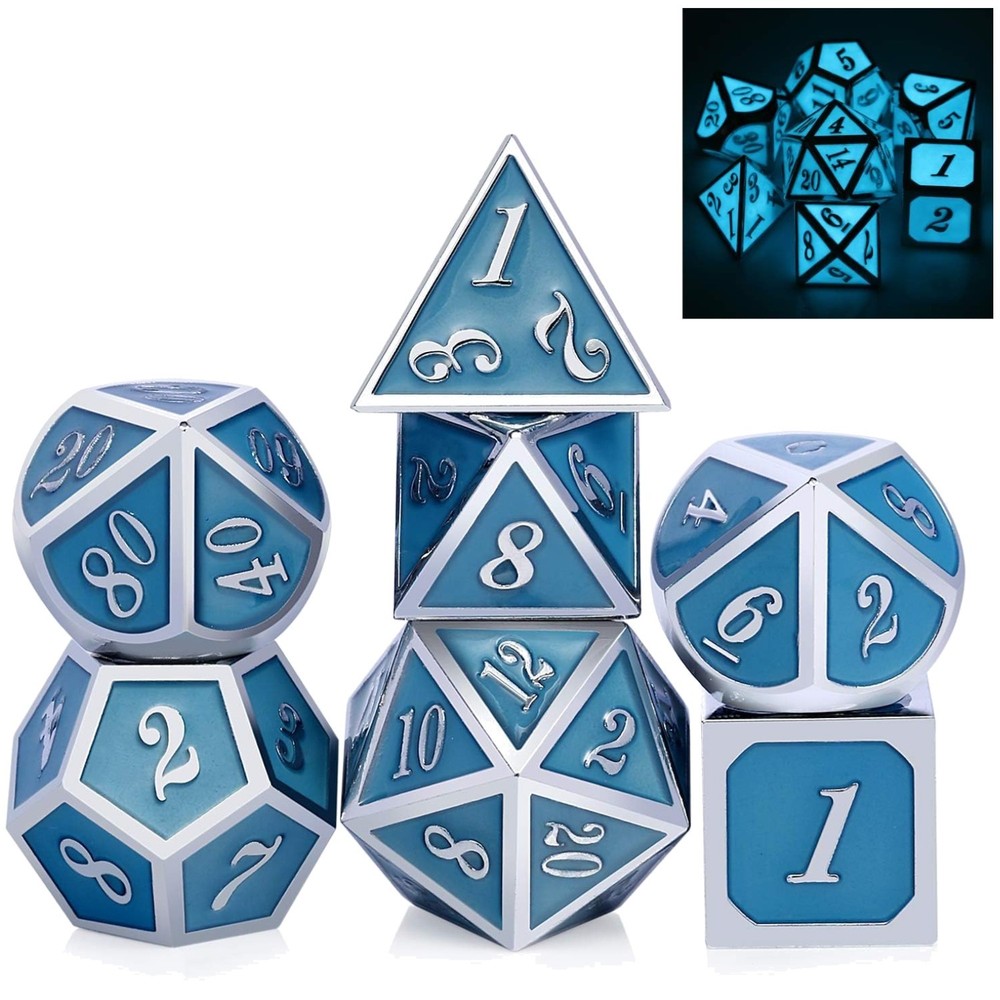 D&D Metal Dice Set with Glowing Effect