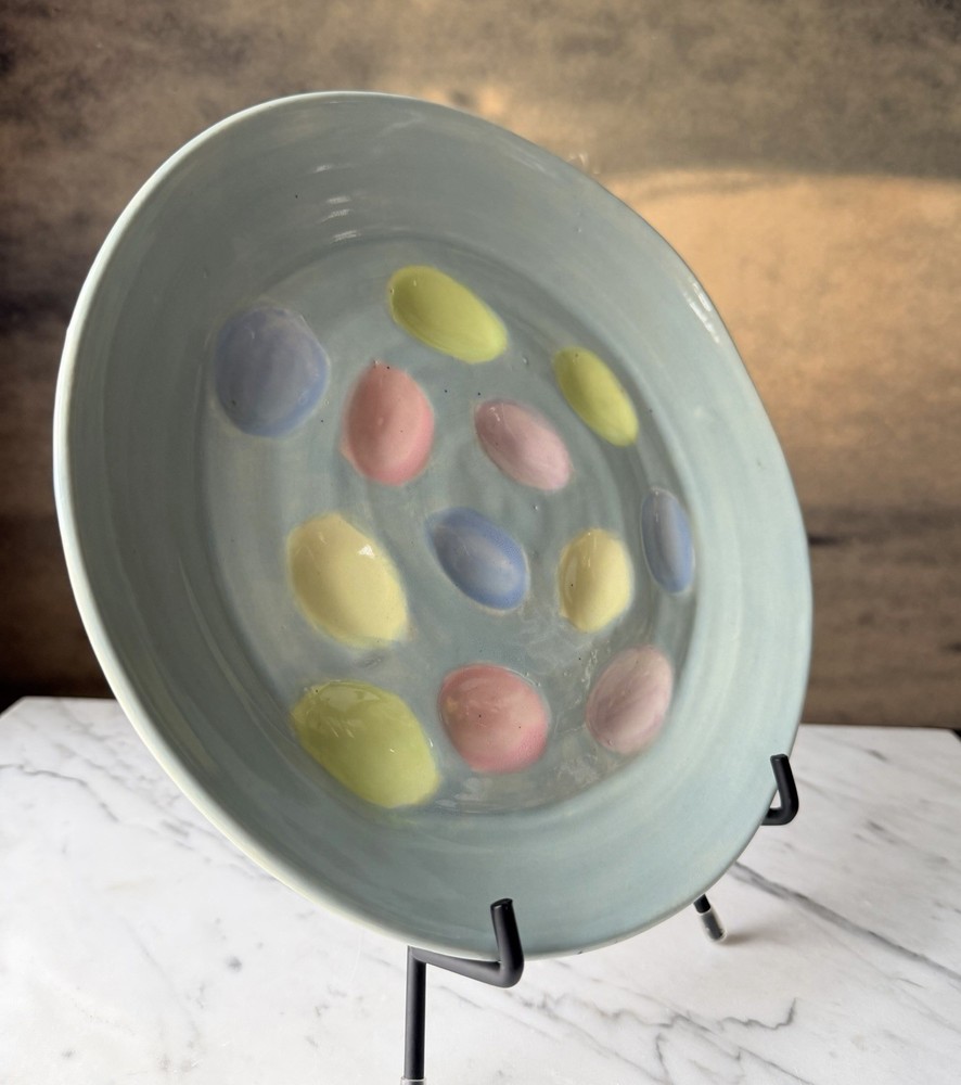 9.5” Deviled Egg Serving Dish, Handmade Pottery, Pastel Colors, Spring, Easter
